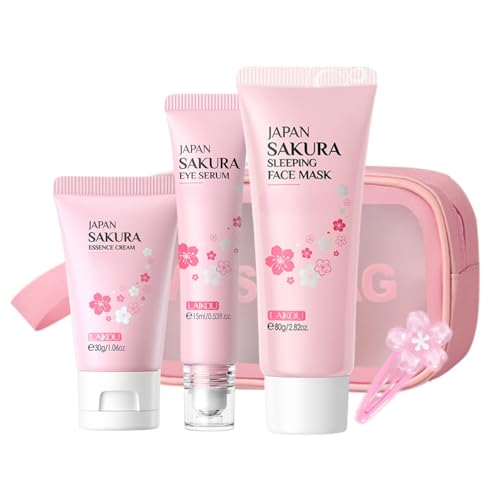 Evolvique Japan Sakura Skin Care Set for Teen Girls - Evolvique Skin Care for Teens 10-12 - Skincare for Girls 10-12 - Skin Care Kit Gift Set for Women with Cleanser,Serum,Cream(One Size, 8PCS Sakura Scent)