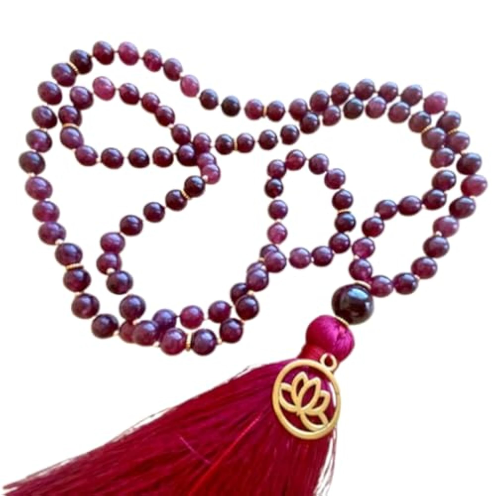 Natural Garnet 108+1 Bead Handmade Prayer Mala Necklace