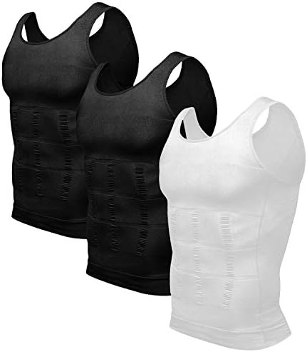 Odoland Compression Shirt for Men 3 Pack Slimming Vest Body Shaper Compression Vest Men's Shapewear Tummy Shaper Undershirt Tank Tops