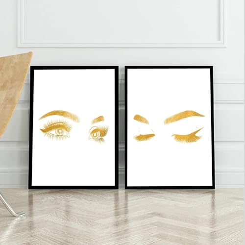 Peinture murale abstraite de cils dorés pour habiller un mur blanc avec une toile de maquillage