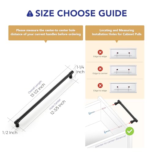 Image of Ravinte 20 Pack 12-3 /5 Inch Hole Center Solid Kitchen Cabinet Handles Matte Black Dresser Pulls Cabinet Drawer Pulls for Kitchen Cupboard Hardware