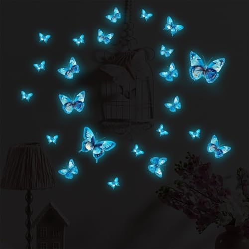 ALEGRE® 23 Stück Wandtattoo Schmetterlinge Leuchtend, Wandtattoo Leuchtend Schmetterling Wandaufkleber, Schmetterling Deko Wandsticker, Luminous Schmetterlinge Sticker für Schlafzimmer Kinderzimmer