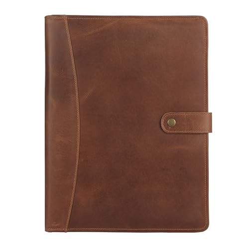 KomalC Leather Portfolio Folder with Button Closure | Business Padfolio for Professionals | Vintage Organizer with Legal Pad Holder, Card Slots & Document Pockets (Serena)