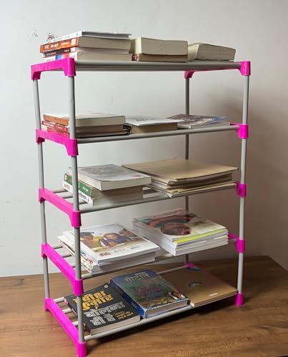 Image of 5 Shelves Layer Modern Simple Home Library, Book Stand Book Shelf with Storage Display Rack Open Bookcase Showcase Stand Book Rack for Study Room (Pink)