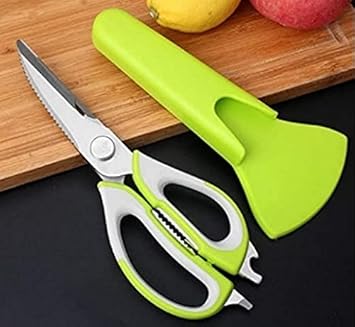 LDG WARE Stainless Steel Heavy Duty 7 in 1 Multifunctional Use Magnetic Kitchen Scissor with Cover Scissor Knife, Cutter, Peeler, Opener, Fish Scale Scraper, Slicer, Nutcracker