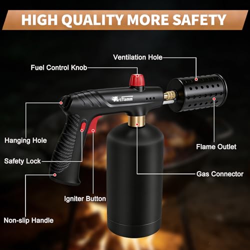 Image of ARTFLAMM Powerful Propane Torch with Safety Lock, Cooking Blow Torch Gun with Adjustable Flame & Cooling vents Design, Kitchen Food Torch for Grill, Sous Vide, Charcoal Lighter (Tank Not Included)
