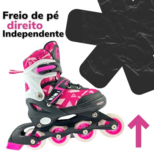 Patins Infantil e Adulto, Patins Inline, Patins Infantil Menina e Menino Multicor (Rosa DM Radical,