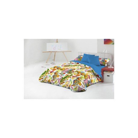 Funda nórdica algodón poliéster para cama de 80 y 95 reversible azul amarillo Larraínzar