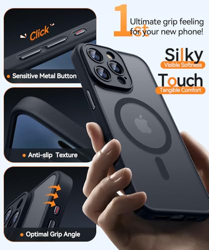 CANSHN Magnetic Compatible with iPhone 16 Pro Max Case, Upgraded [Full Camera Protection] [Compatible with Magsafe] [Translucent Matte] Shockproof Protective Phone Case Cover 6.9 Inch - Black
