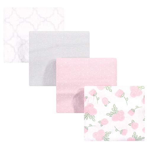 Image of Hudson Baby Unisex Baby Cotton Flannel Receiving Blankets, Gray Pink Rose, One Size