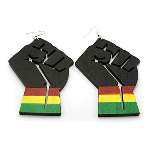Teri's Boutique Rasta Big Hand Fist Light Weight Wooden Dangle Women Fashion Jewelry Earrings Cover