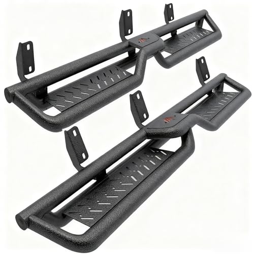 6" Running Boards for 1999-2016 Ford F-250/F-350/F-450 Super Duty Super Crew Cab (4 Full Size Doors), Two-Stairs Side Step Rails Coated Black Carbon Steel Drop Step Nerf Bars