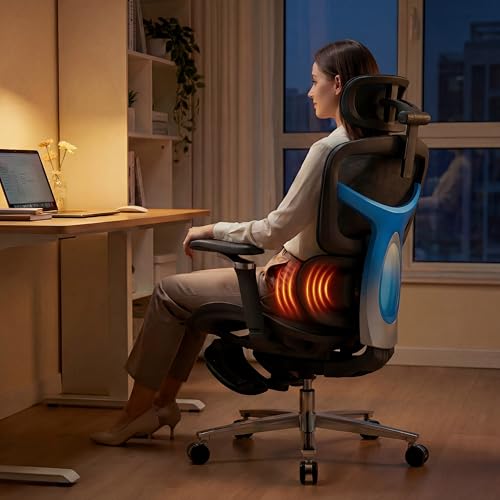 Ergonomic Office Chair with Footrest & Massage Lumbar Support – Adjustable Seat Depth & Back Height Reclining Big and Tall 400LBS Mesh Chair, 4D Headrest & 6D Armrests, for Home Office/Gaming (Black)
