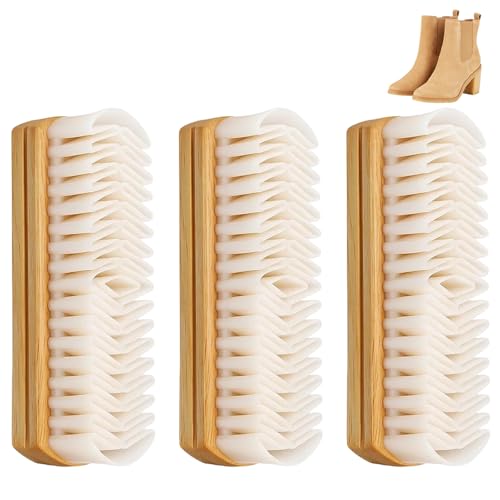 Suede Shoe Brush, 3pcs Cleaning Brush Set for Shoes, Boots and Outdoor Gear, Rubber Shoe Brush with Suede Eraser for Quick Stain Removal, Shoe Brushes for Cleaning Suede and Matte Leather