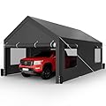 Shintenchi Carport 12' x 20' Heavy Duty Portable Garage, Carport Canopy with Side-Opening Door & Roll-Up Windows, Car Canopy for Truck,Car,Boat,Grey