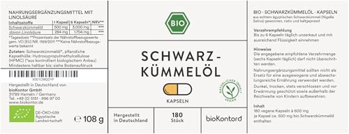 Schwarzkümmelöl Kapseln BIO 180 Stück vegane Kapseln I ägyptisch - naturbelassen - kaltgepresst | 1000 mg pro Tagesdosis - bioKontor