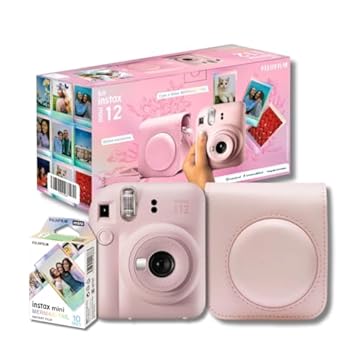Kit Câmera Instax Mini 12 com pack 10 fotos Spray Art e Bolsa Rosa Gloss