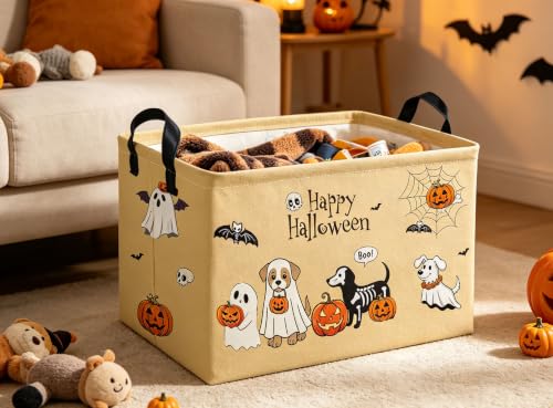 Image of RectangleHalloween Baskets Dog Basket Cute Storage Bin for Room Decor Gift Basket(Dog Halloween)