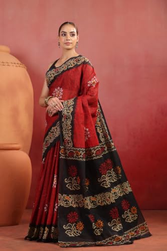 Image of TAMAIRA FASHION Mulmul Pure Cotton Saree For Woman Batik Printed |Office Wear Daily Wear Sarees For Women Without Blouse Piece