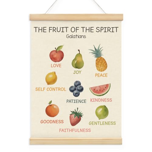 Wheatwin Fruit Of The Spirit Wall Art, Christian Wall Art, Sunday School Decorations for Classroom, Homeschool Decor, Church Nursery Decor, Religious Fruit Bible Verse Poster Hanger Frame, 12x16
