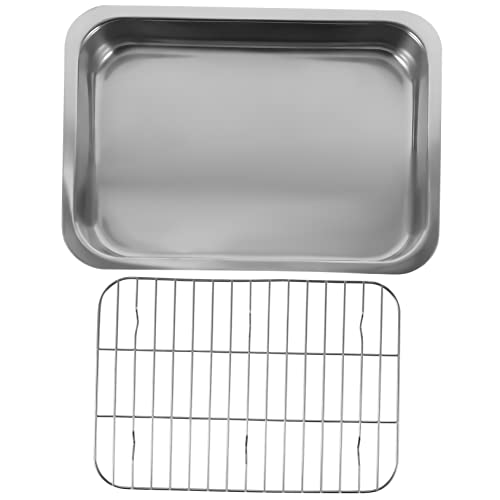 COLLBATH 1Set Stainless Steel Baking Tray with Rack Ovenware Dish for Baking Serving Storage Versatile Kitchen Essential Easy to Clean Stackable Design