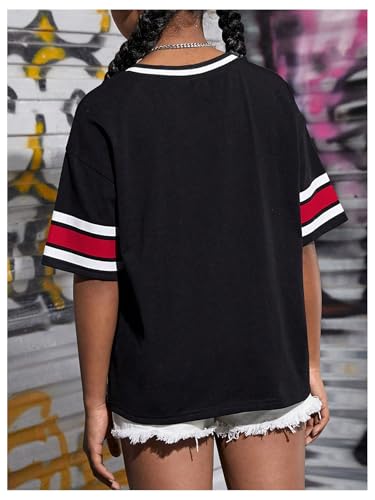 Verdusa Girl's Letter Print Loose T Shirt V Neck Half Sleeve Tee Tops2