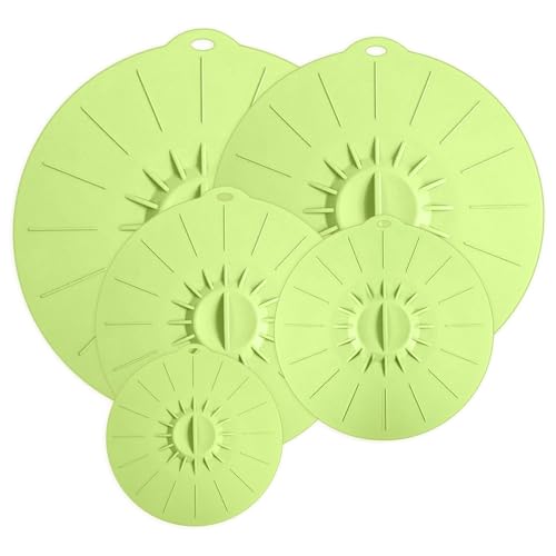 QUTHZZHY 5 PCS Coperchio Riutilizzabile in Silicone, Coperchi in Silicone Set, Coperchio Della Ciotola, per Ciotole, Tazze, Padelle e Forni a Microonde (Verde Pallido)