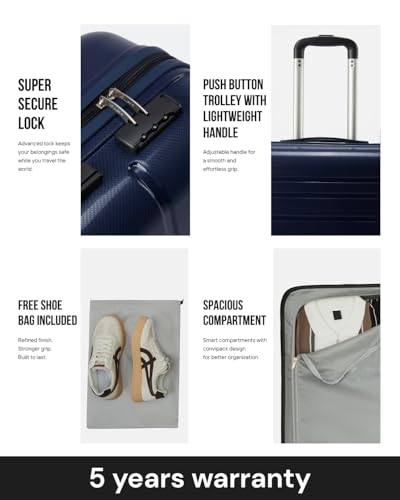 Image of SNITCH Loop 2Pc Set Blue Polypropylene Hard Travel Suitcase - Trolley Bag Set of 2 & Luggage with 4 Wheels, Secure Lock & Free Shoe Bag