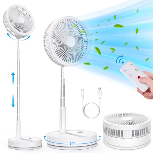 Oscilante Ventilador de Pie Portatil Silencioso con Remoto, 8' Plegable 7200mAh Bateria Recargable...