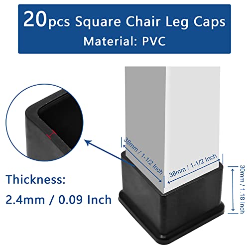 Cjueiom 20pcs 38mm / 1-1/2" Chair Leg Floor Protectors Square Table Legs Covers - Image 3