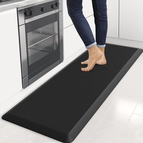 Image of 4 /5 Inch Thick Kitchen Mats for Floor, StepRite Kitchen Rug for Standing Desk, Non-Slip, Thicker, Stain & Water Resistant, Comfort Anti Fatigue Floor Mat for Home, Kitchen, Office - Black,70 * 24''