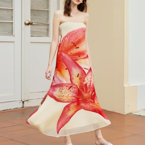 Image of Women Floral Strapless Maxi Dress Y2K Bodycon Tube Long Dresses Sexy Party Formal Cocktail Beach Slit Dress