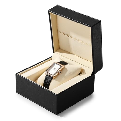 Leather Single Watch Box Watch Travel Case Microfiber Interior Wristwatch Holder Storage Box With Removable Pillow (Black)