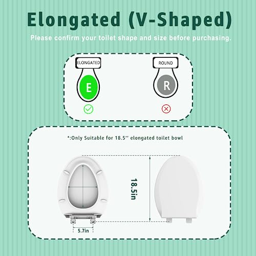 Image of Toilet Seat Elongated, Toilet Seat Oval 18.5 Inch, Soft Close, PP Material, Easy Clean and Safe, No Yellow, White, 2 Pack