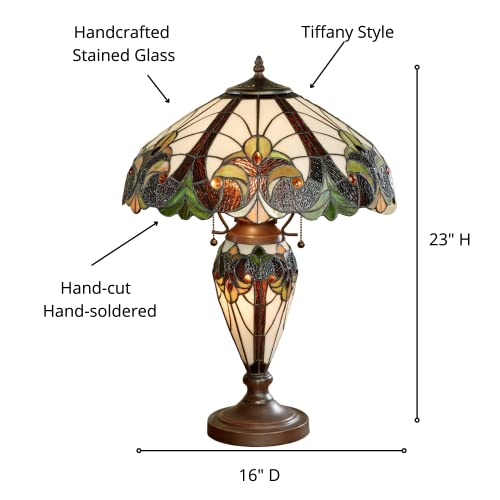 Touch Of Class Clavillia Stained Glass Table Lamp Hunter Green One Size - Lampshade With Nightlight - Art Nouveau - Tiffany Style Lamps For Desk, Bedside, Bedroom, Living Room - 23 Inches High #TOP1