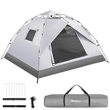Rocacoco ワンタッチテント 3人用 4人用 テント ワンタッチ ドームテント 軽量 防水 公園 uv加工 紫外線防止 キャンプ アウトドア ソロキャンプ (ライトグレー)