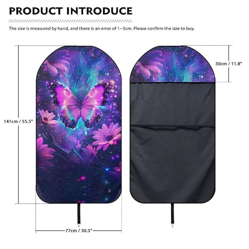 Image of Purple Butterfly Car Seat Cover Protector Front Seats Only Universal Fit High Back Seat Covers for Cars Easy to Install Waterproof Soft Auto Seat Covers Anti-Slip