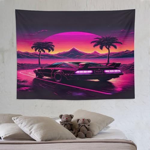 Tapisserie coucher de soleil en voiture déco murale tissu pour chambre sans peindre