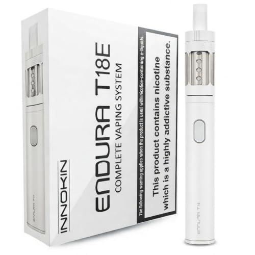 INNOKIN ENDURA T18E Vape Kit [White] - Compact Pen Style Starter Kit Flavour Focused Simple One Button Operation 14W Fixed Output T18E 1.5 Ohm Coils Compatible E Cigarettes No Nicotine