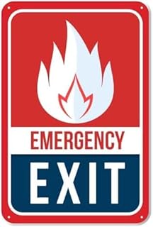 Emergency Fire Exit Sign, Metal Warning Sign 8x12 Inch, Home Office Business, Fire Safety Essential