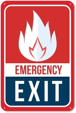 SDCRBGY Emergency Fire Exit Sign, Metal Warning Sign 8x12 Inch,