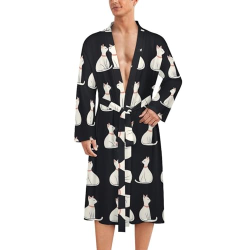 Peignoir de bain homme kimono léger imprimé chat blanc vêtement de nuit