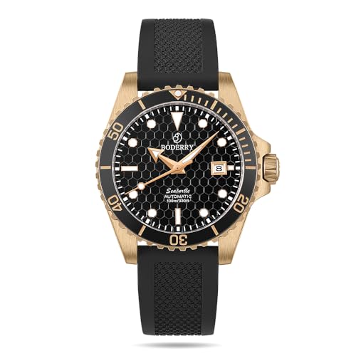 BODERRY Original Japanese Automatic Dive Watches for Men,Bronze Case with Sapphire Crystal -100M Waterproof Mens Mechanical Wrist Watches with Rotating Bezel & Screw Down Crown