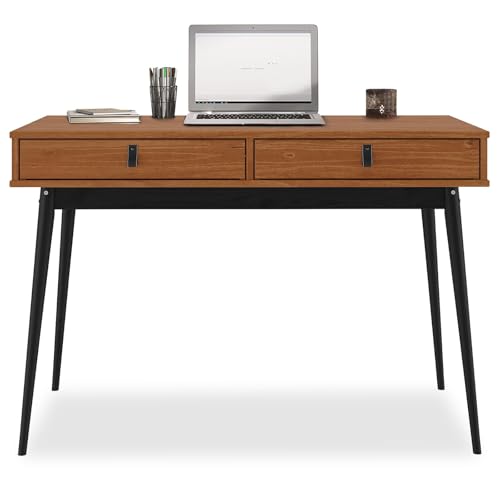 IDIMEX Schreibtisch Wanda mit 2 Schubladen aus Massivholz Kateanien Farben/schwarz - Bürotisch mit konischen Beinen, Home Office Tisch, Büromöbel mit Stauraum