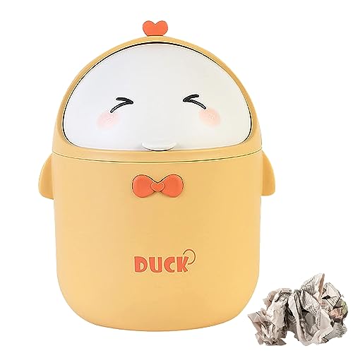 Mini Small Portable Chicken Trash Bin, for Home Office, Kitchen, Vanity, with Lid - 11x11x18.5cm (Yellow)