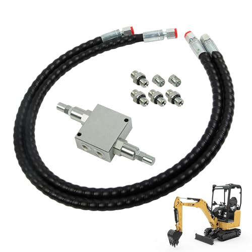 Mini Excavator Cushion Valve Kit Fit for Swivel Motor Assembled Most Mini Excavator Machine 1/4 Hydraulic Hoses & M14x1.5 Thread Hydraulic Hose Ends