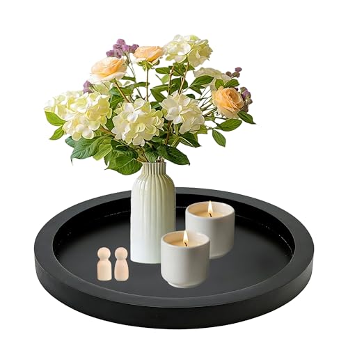 11 Inches Round Wooden Tray Decor Black Decorative Trays
