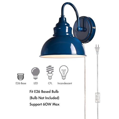 Image of Mini Gooseneck Wall Sconce, 2-Way Mount with Switch, Blue | Flexible Gooseneck, Plug-in & Hardwired Dual Installation, On /Off Switch Included, Fits Bedroom, Porch, Patio, Hallway