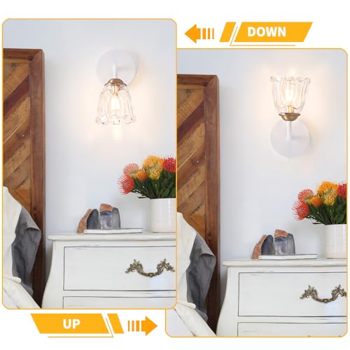 Image of Vintage Hardwired Wall Sconce Set of Two, Small White and Gold Sconces Wall Lighting with Clear Glass, G9 Bulbs Wall Light Fixture Decor Set of 2, Wall Mount Lamp for Bedroom Bedside Mirror Hallway