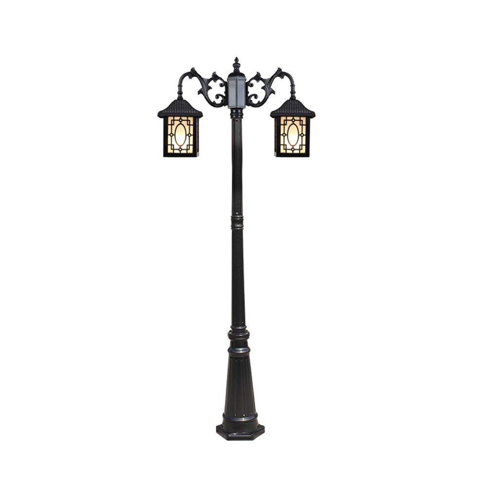 Europejska retro vintage zewnętrzna wodoodporna lampa krajobrazowa taras ogrodowy LED taras balkon trawnik ogród willa lampa kolumnowa słup latarnia uliczna z dwoma szkla,Black-220cm